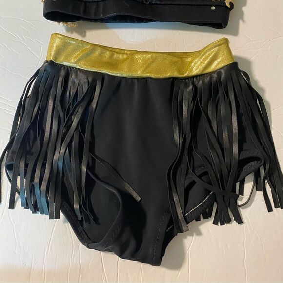 Custom glamorous mature solo dance costume 2 piece leather fringe black MC LC - Picture 8 of 15